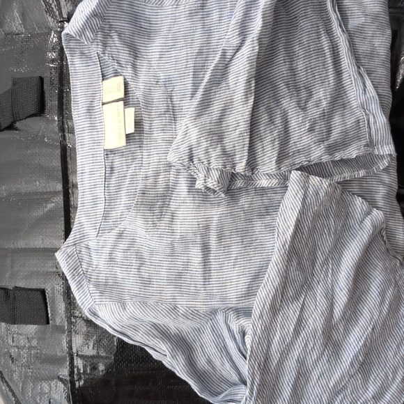 Cynthia Rowley Striped Linen Bell Sleeve Top Womens Size S Blue Casual Coastal - Picture 6 of 6